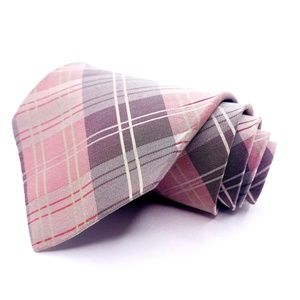 Jos A Bank Tie Silk Grey Tartan Pattern